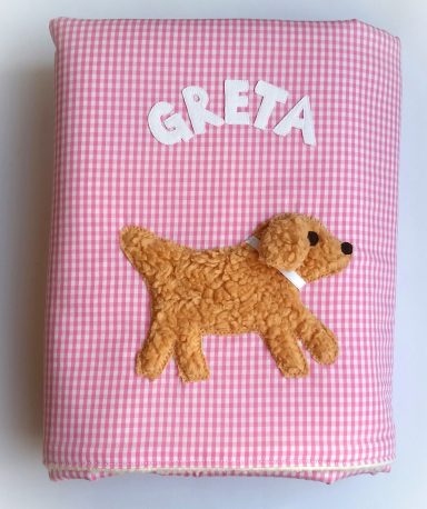 personalisierte, zweilagige Babydecke mit Hund stoffschmiede.com